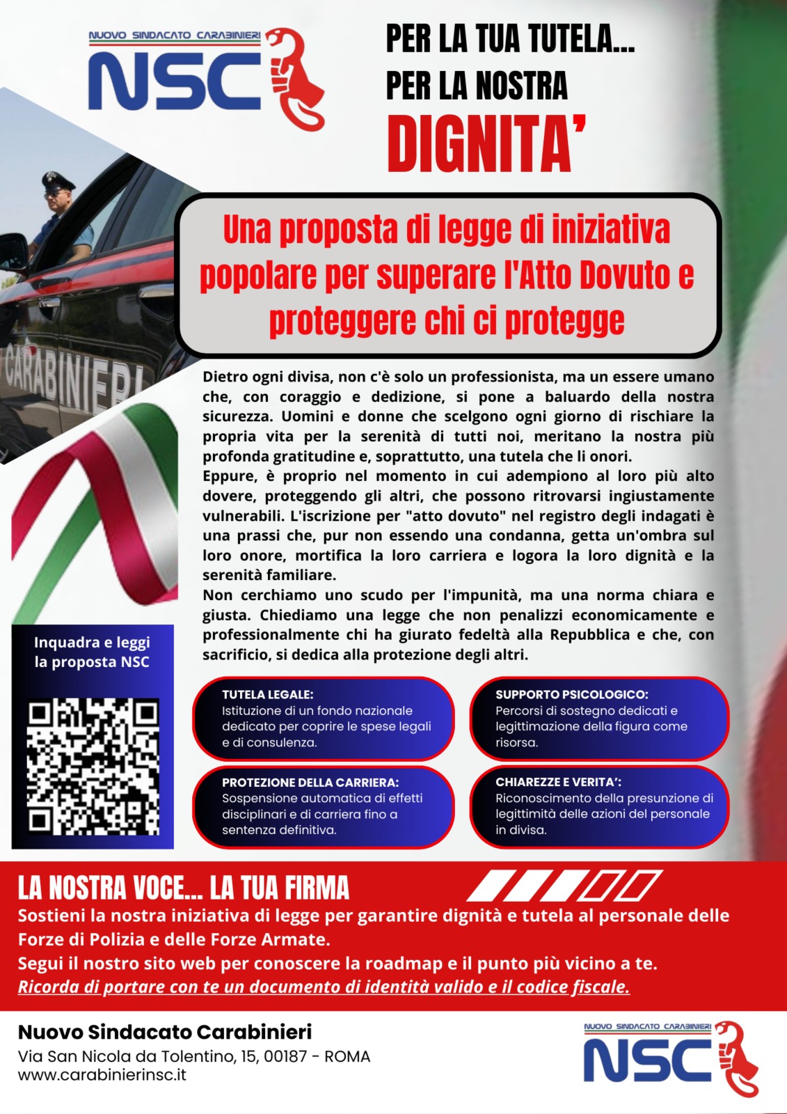 Progetto di Legge di Iniziativa Popolare per "Atto Dovuto" per la tutela del personale delle Forze di Polizia e delle Forze Armate nell'esercizio delle prorpie funzioni